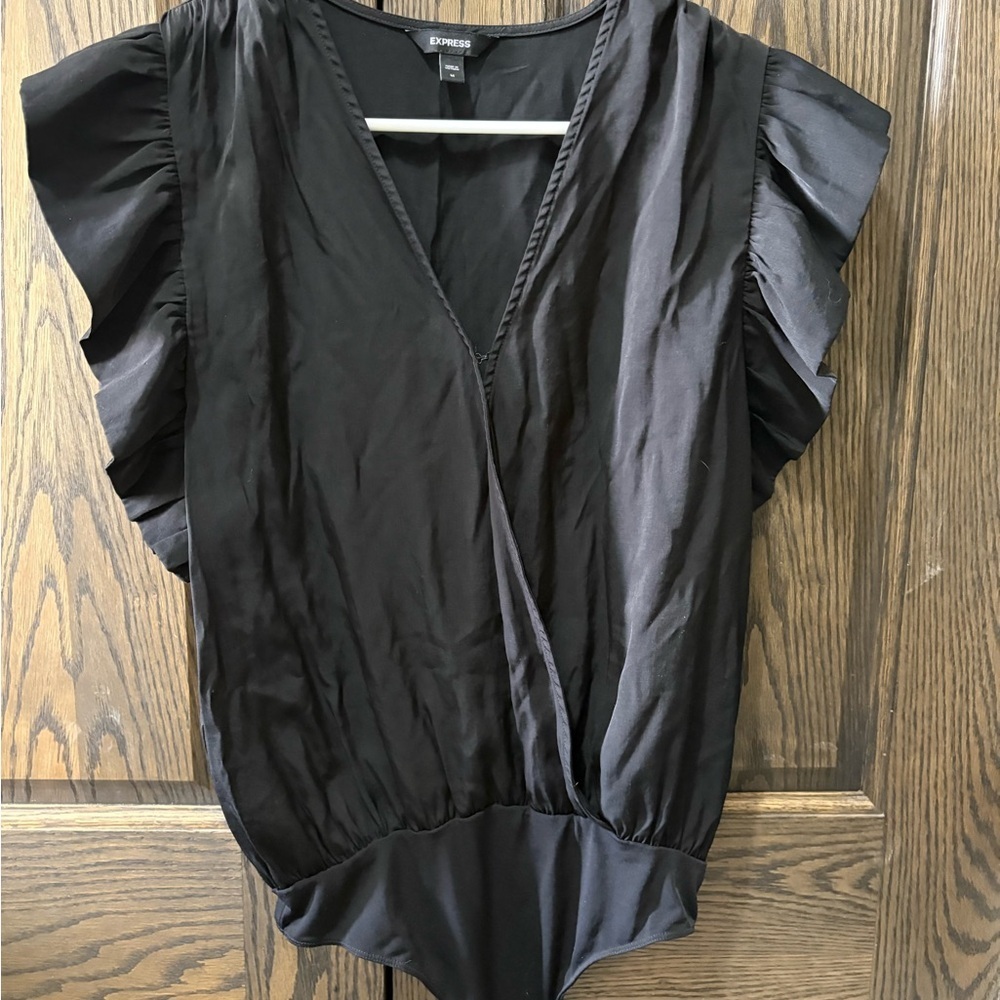 Express Women's Black Ruffle Sleeve Bodysuit